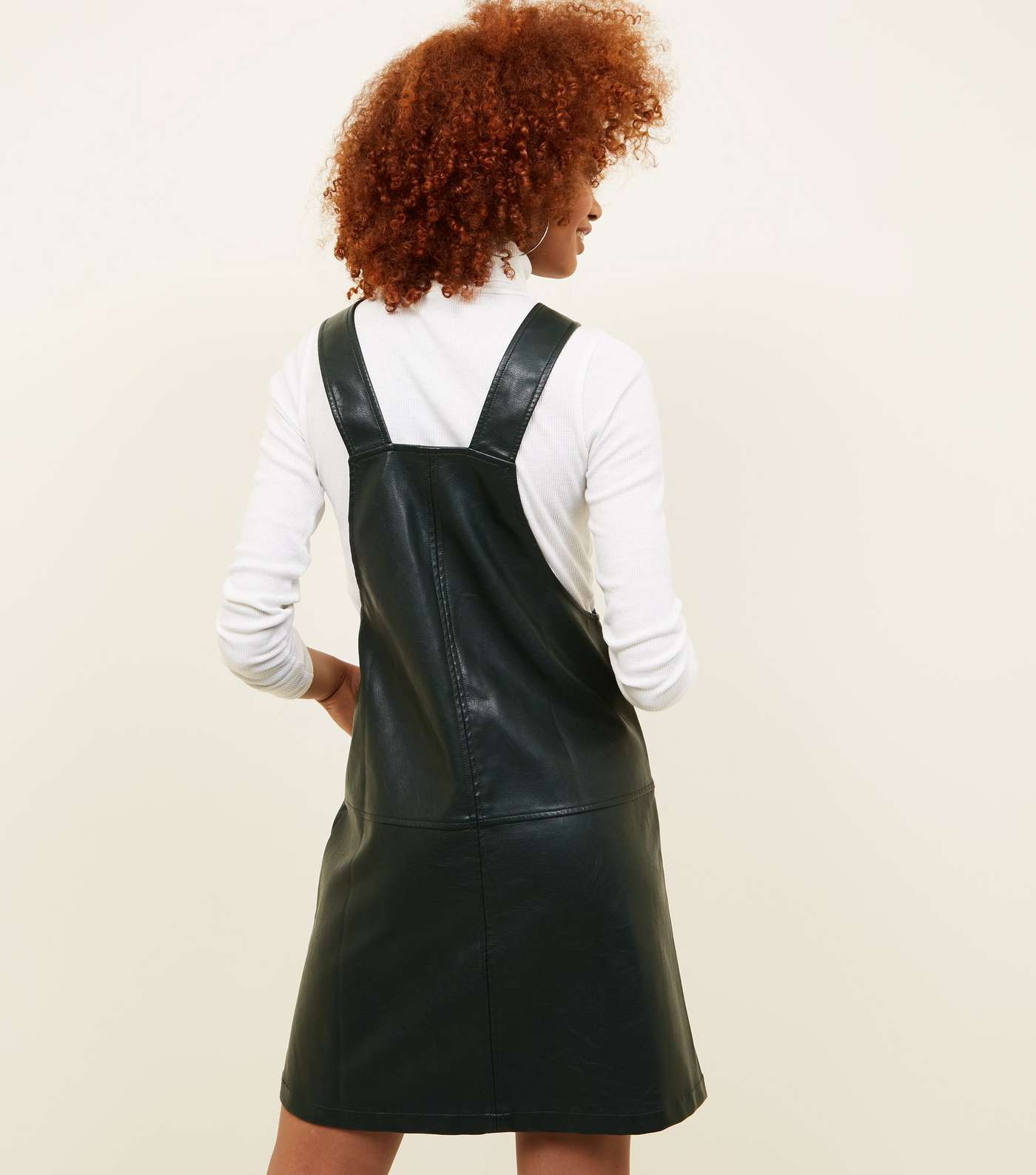 Dark Green Leather-Look Pinafore Dress Image 3