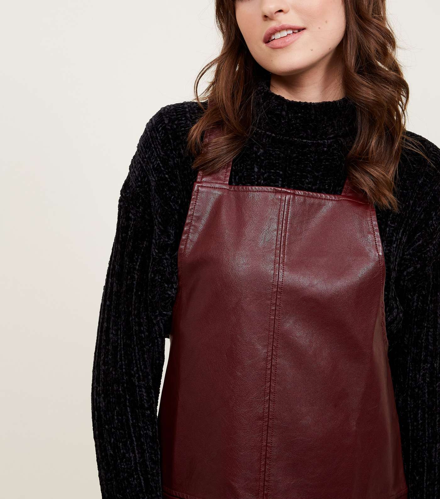 Burgundy Leather-Look Pinafore Dress Image 5