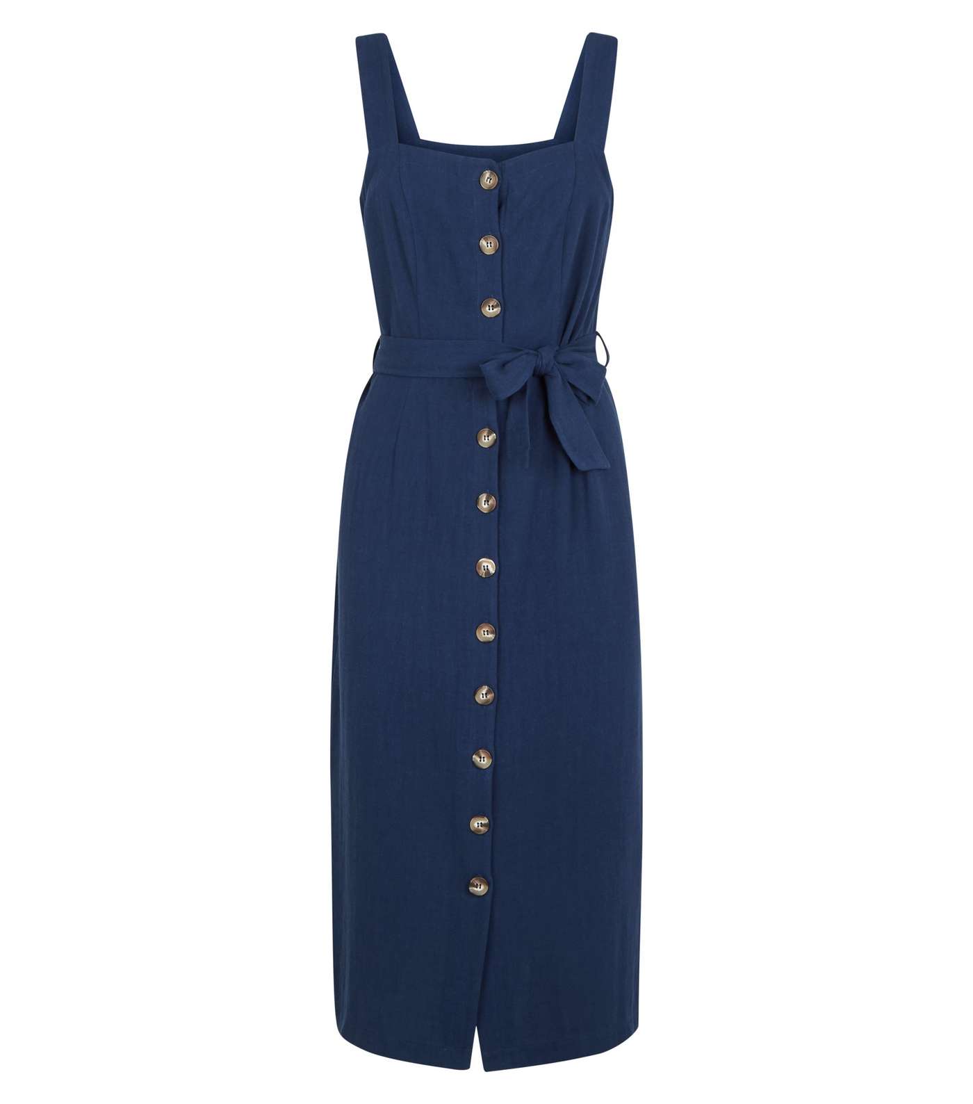 Navy Belted Button Front Midi Dress  Image 4