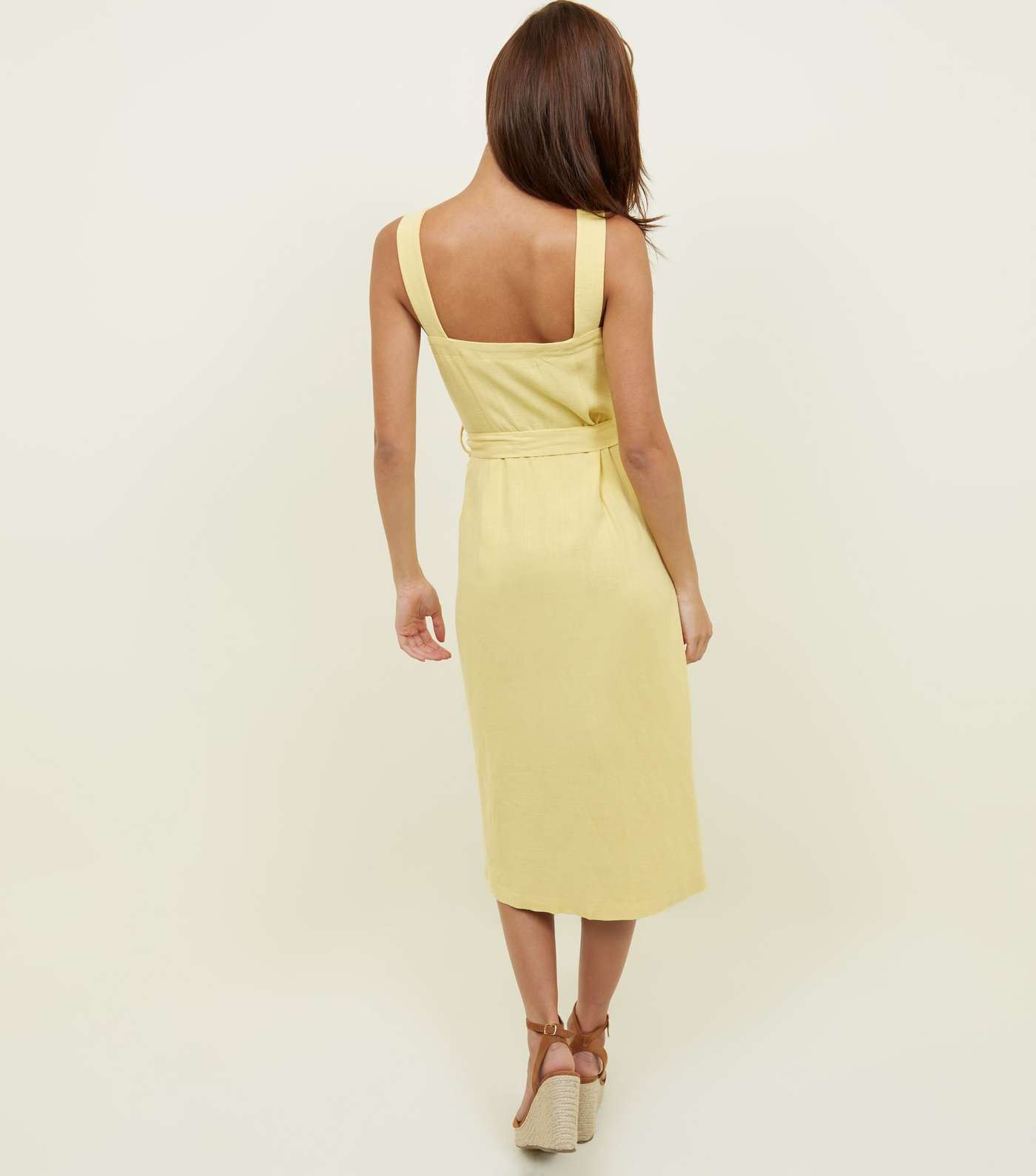 Yellow Belted Button Front Midi Dress  Image 3