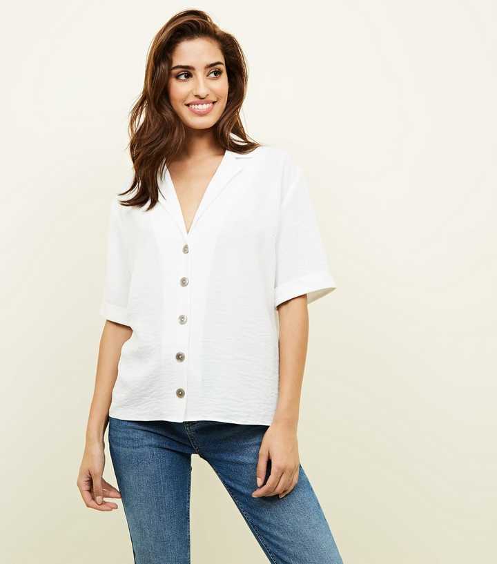 Off White Button Front 1/2 Sleeve Boxy Shirt