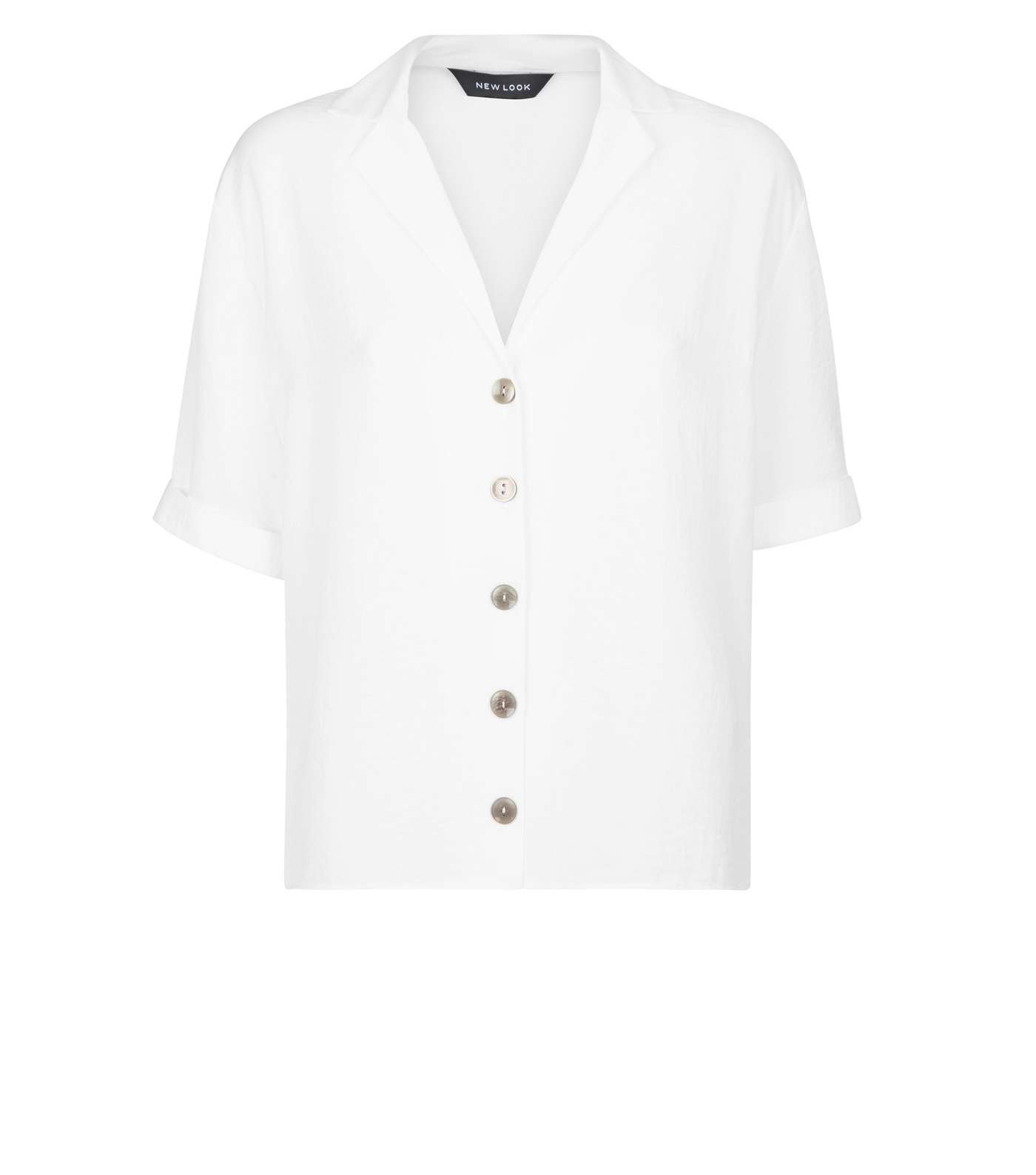 Off White Button Front 1/2 Sleeve Boxy Shirt Image 4