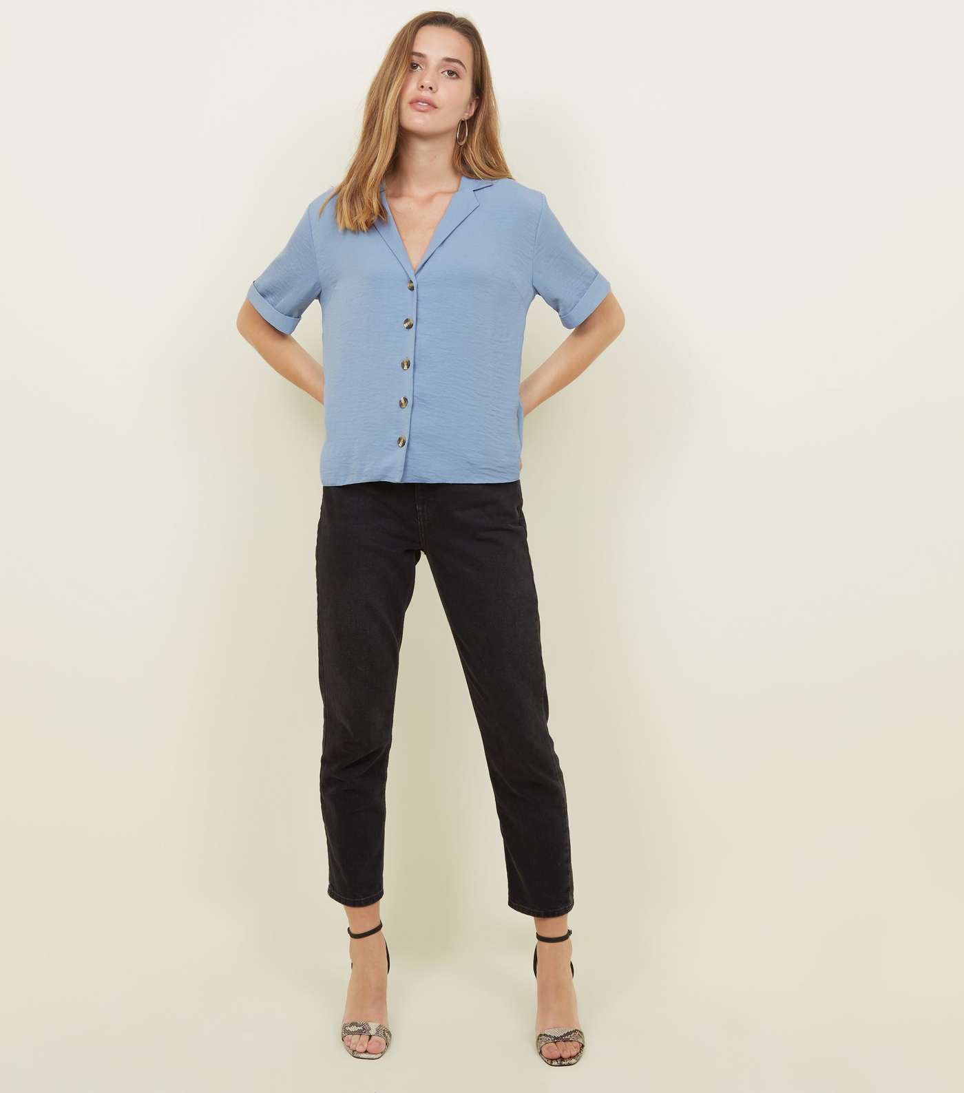 Pale Blue Button Front 1/2 Sleeve Boxy Shirt Image 3