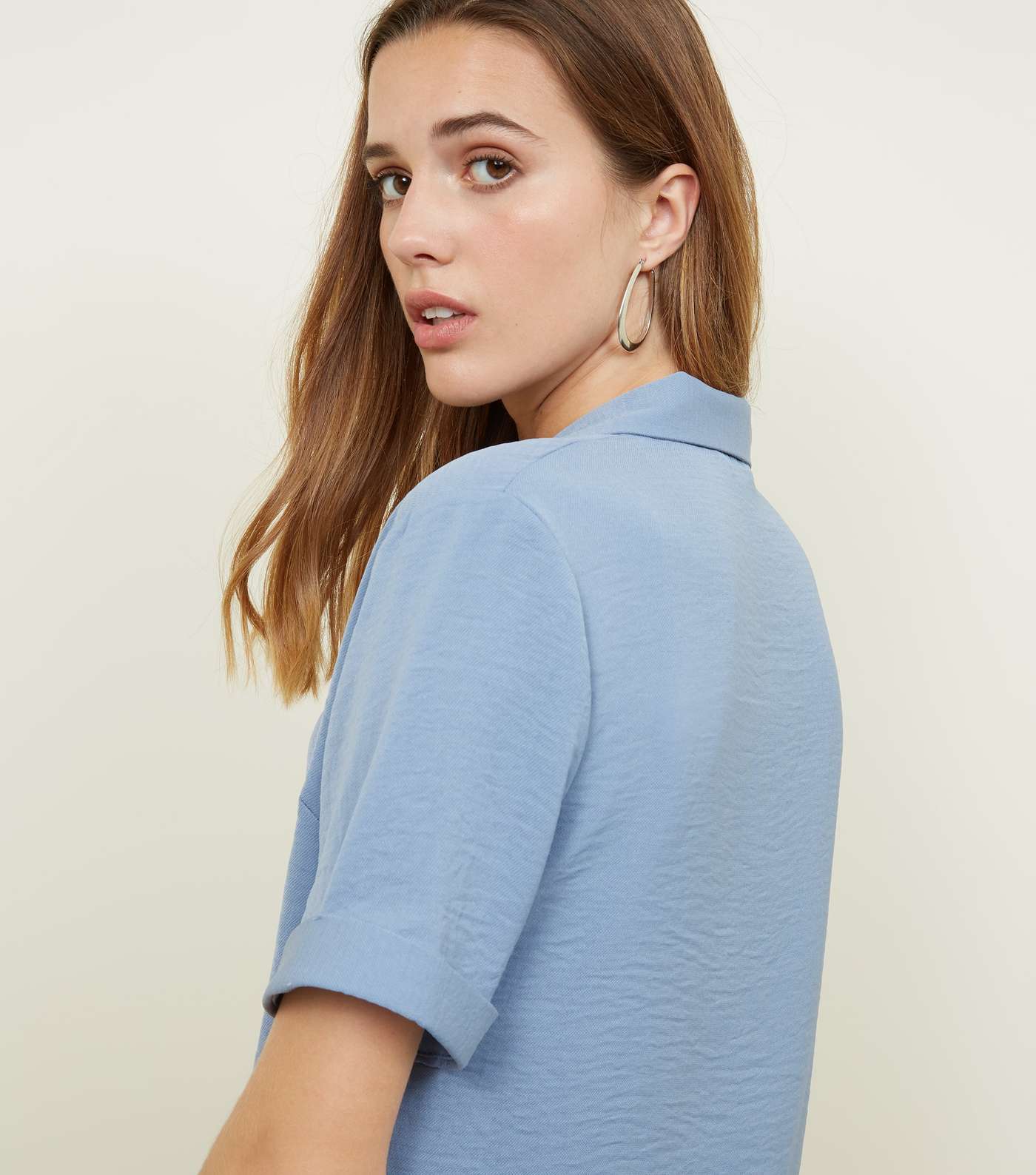 Pale Blue Button Front 1/2 Sleeve Boxy Shirt Image 5
