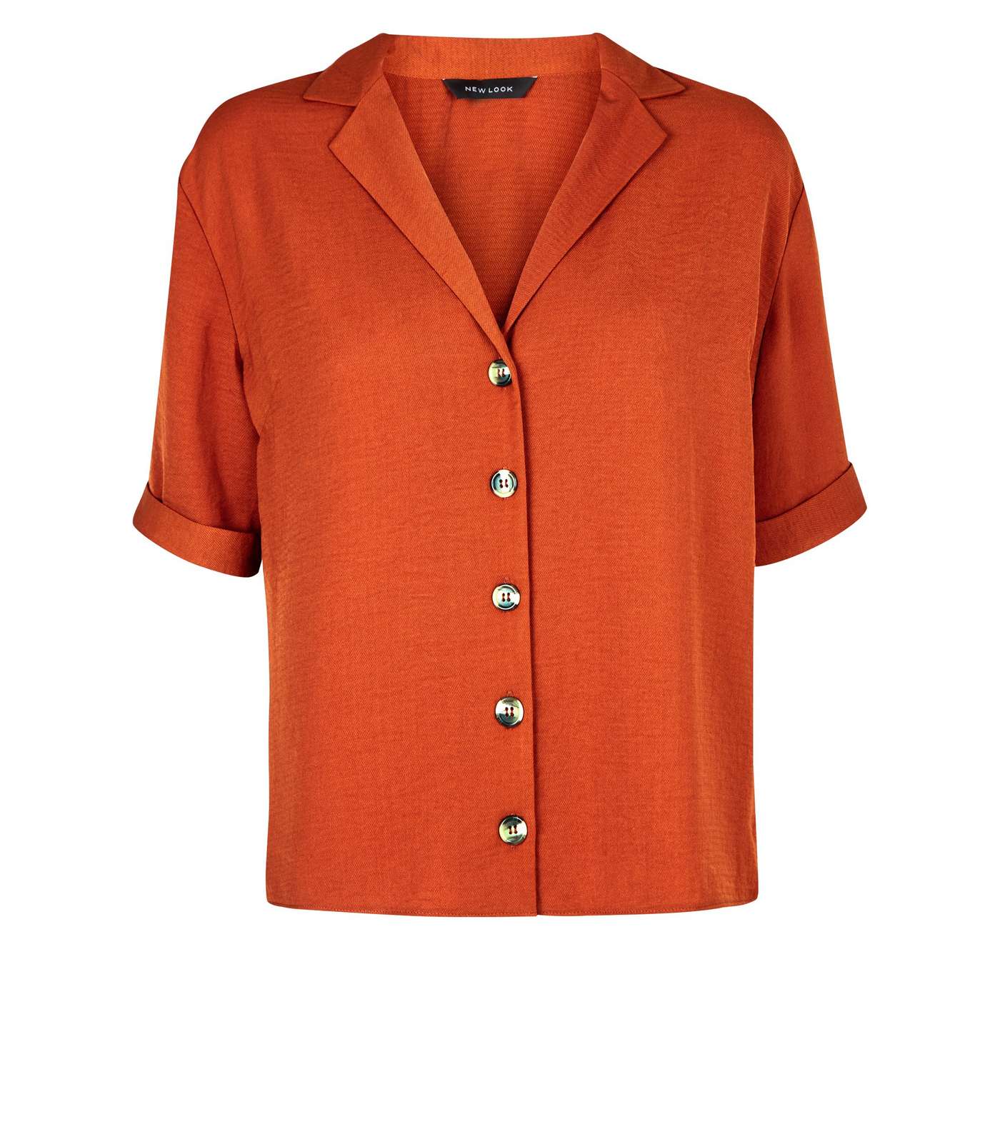 Orange Button Front 1/2 Sleeve Boxy Shirt Image 4