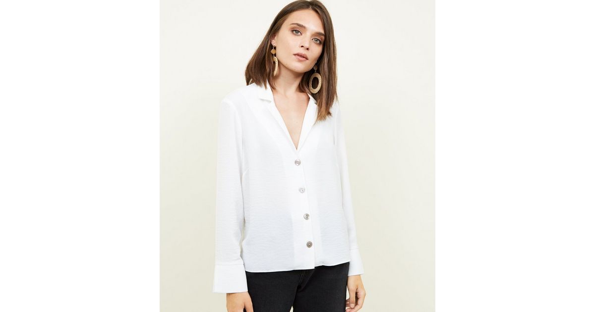 Off White Crepe Revere Collar Boxy Shirt | New Look
