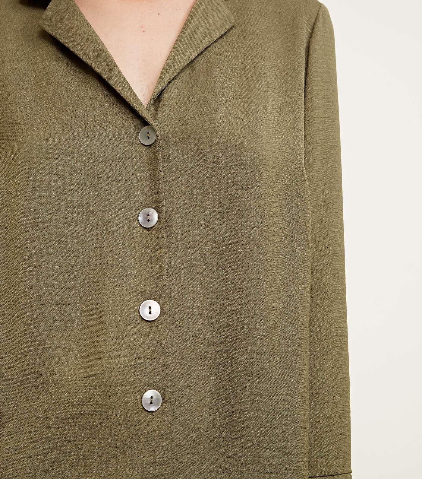 Khaki Crepe Revere Collar Boxy Shirt Image 6