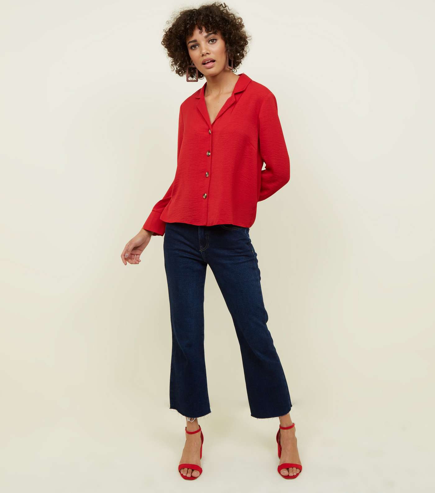 Red Crepe Revere Collar Boxy Shirt Image 2