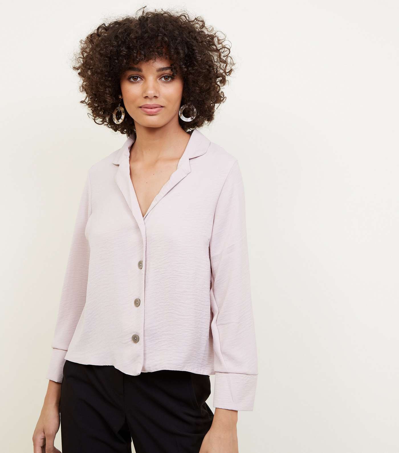 Pale Pink Crepe Revere Collar Boxy Shirt