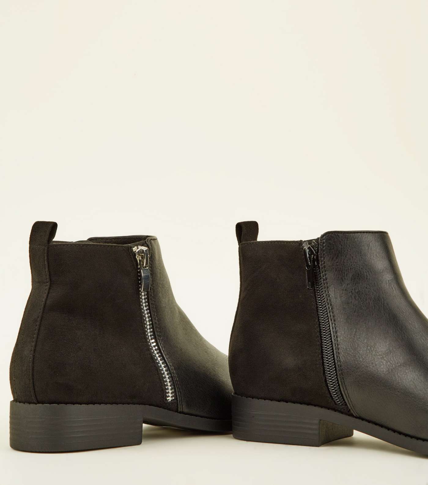 Girls Black Side Zip Suedette Panel Ankle Boots Image 4