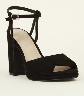 Black Comfort Peep Toe Platform Block Heels | New Look