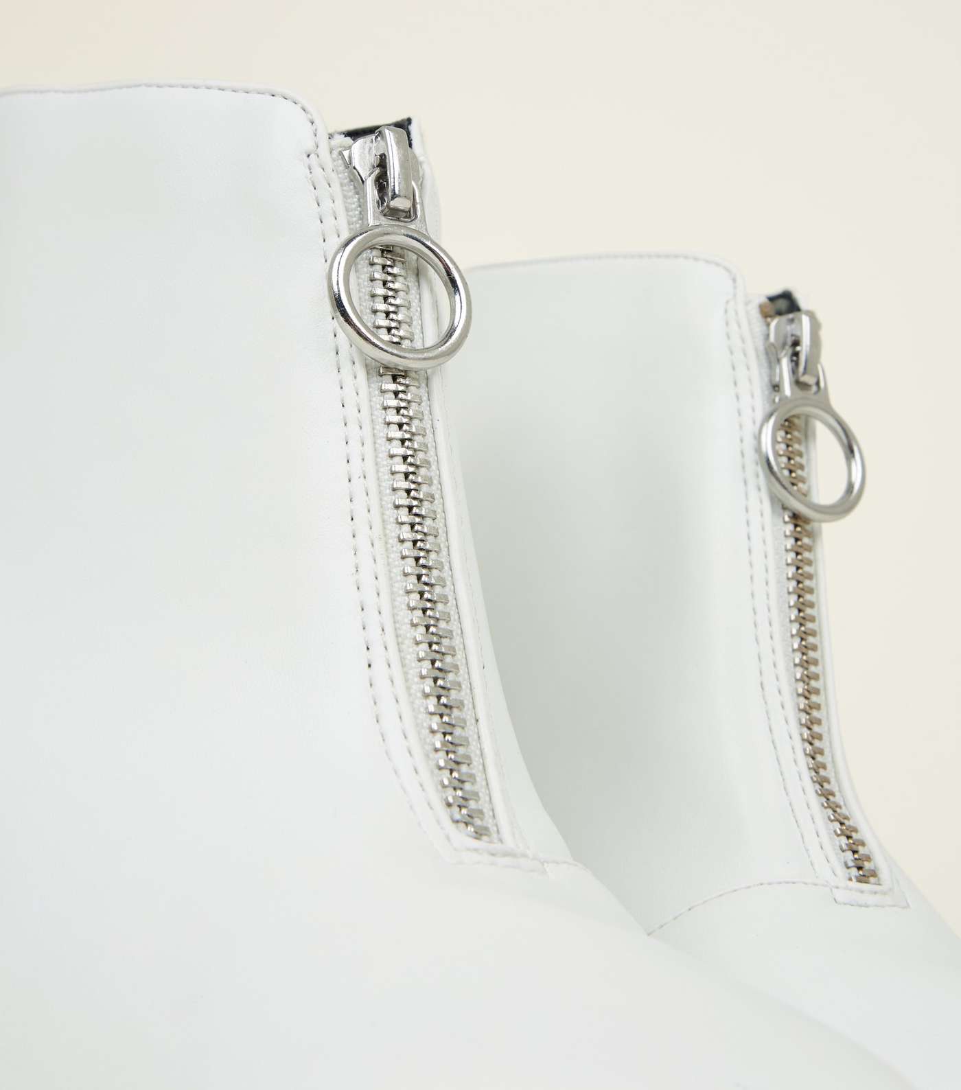 White Ring Zip Front Stiletto Ankle Boots Image 3