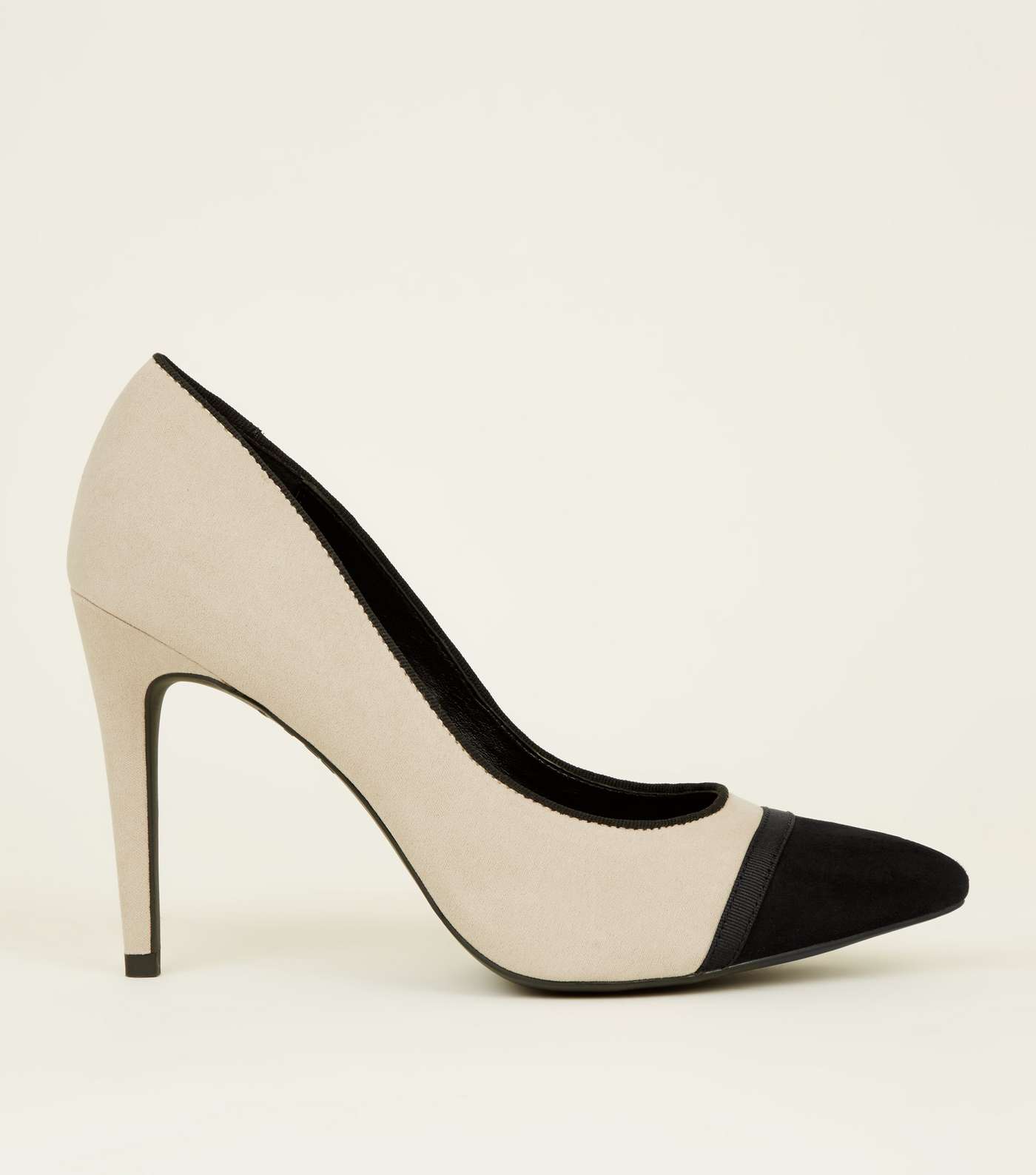 Off White Suedette Contrast Pointed Toe Court Shoes
