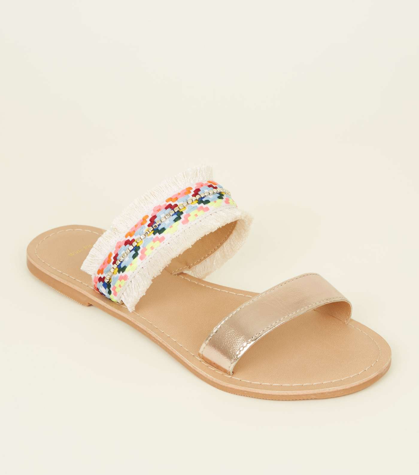 Wide Fit Gold Leather and Woven Strap Sandals