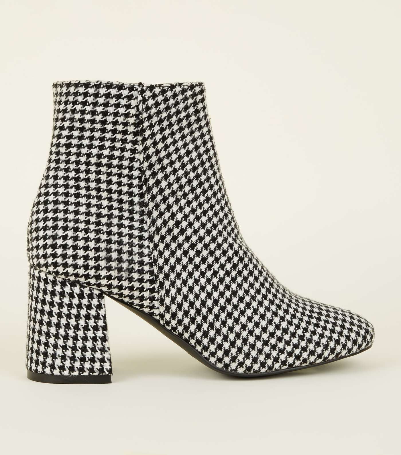 Wide Fit Black Houndstooth Flared Heel Boots 