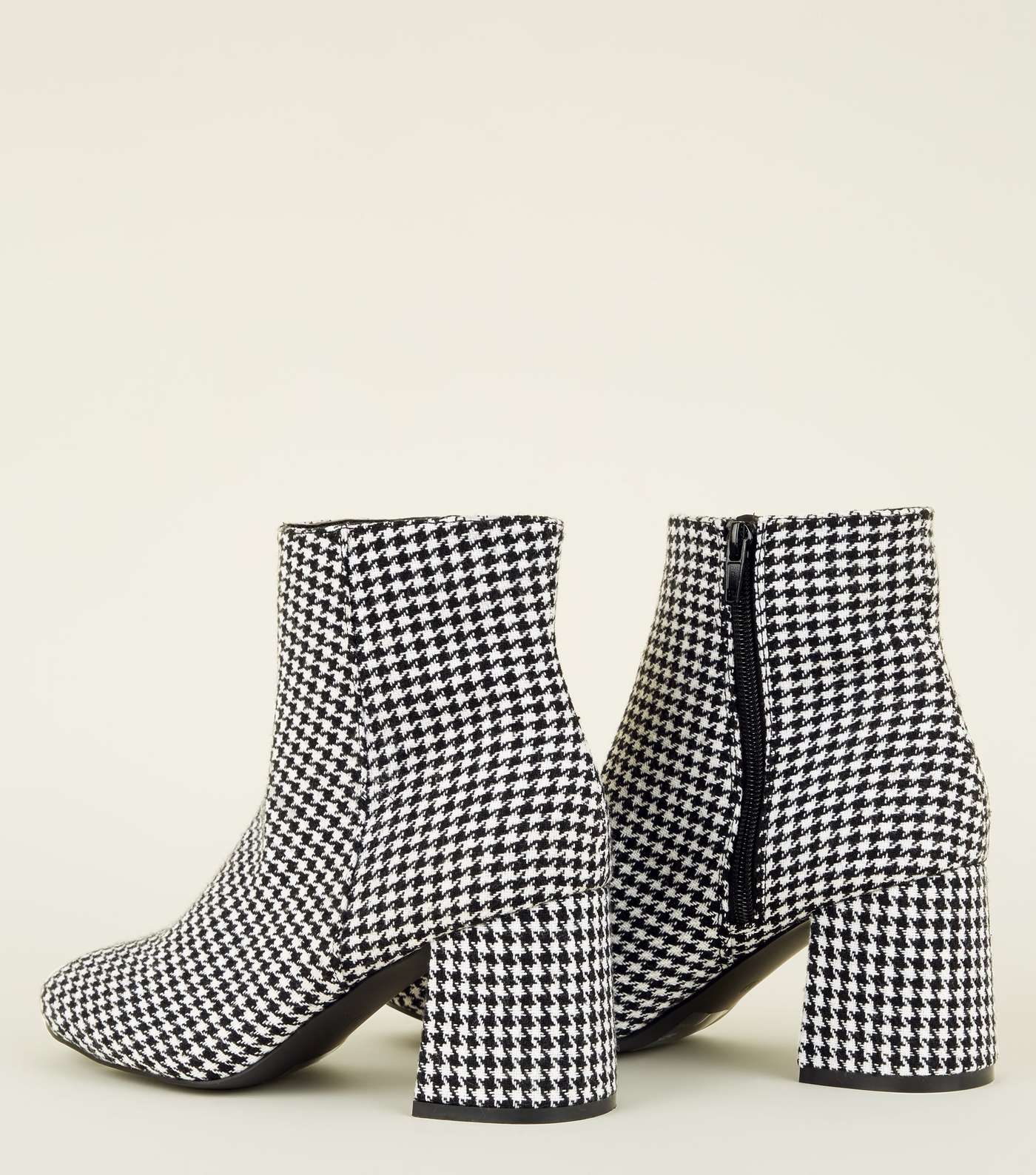 Wide Fit Black Houndstooth Flared Heel Boots  Image 3