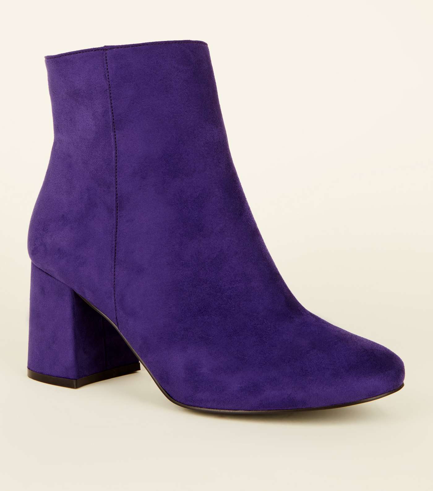 Wide Fit Dark Purple Suedette Flared Heel Boots 
