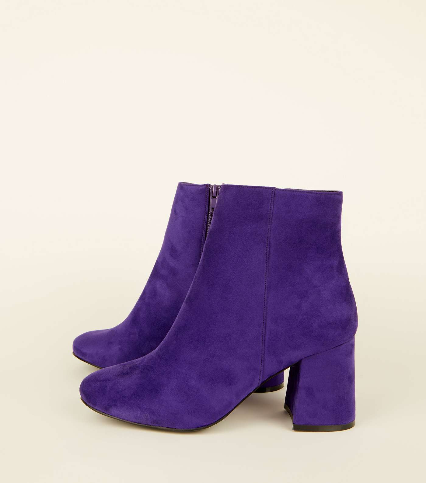 Wide Fit Dark Purple Suedette Flared Heel Boots  Image 3