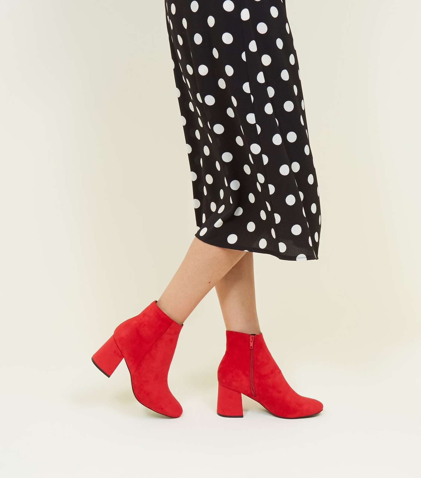 Wide Fit Red Suedette Flared Heel Boots Image 2