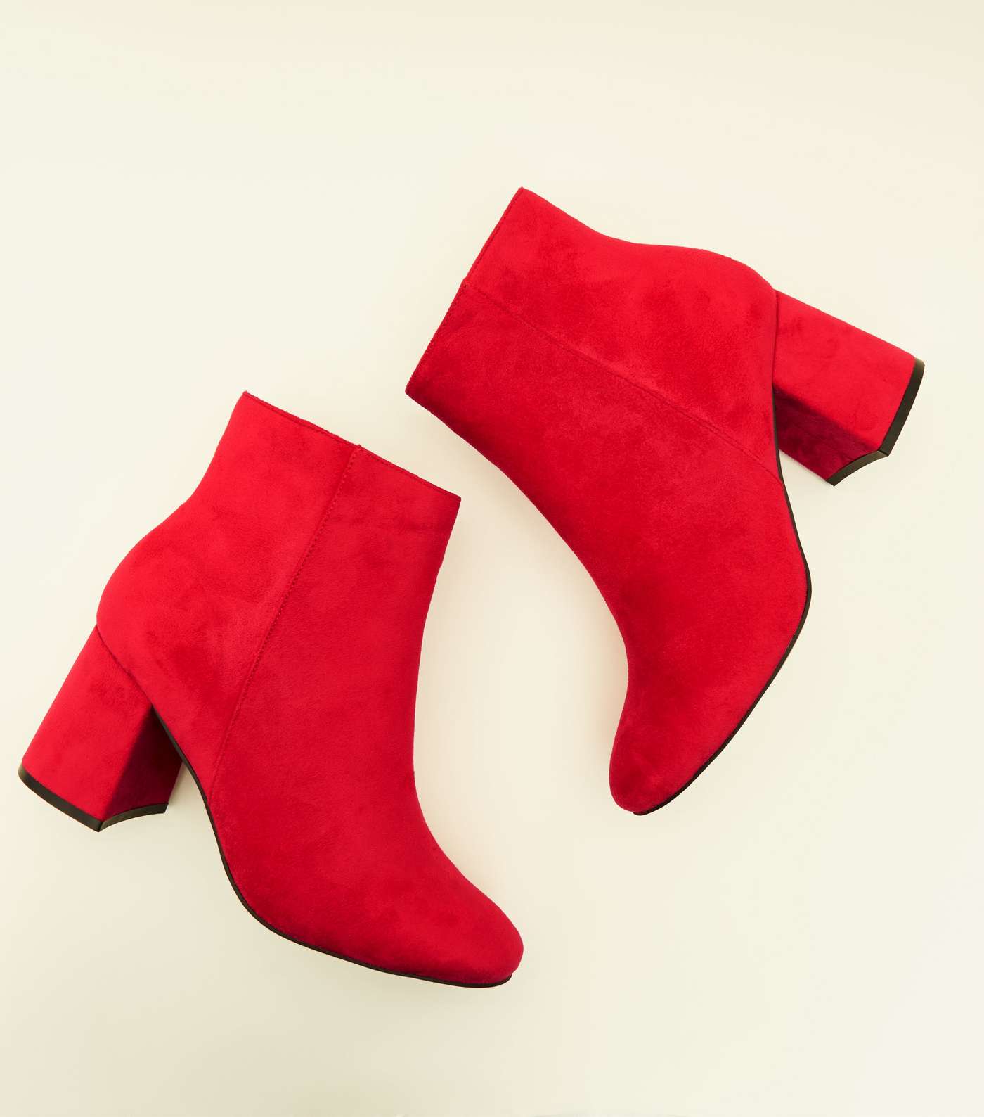 Wide Fit Red Suedette Flared Heel Boots Image 4