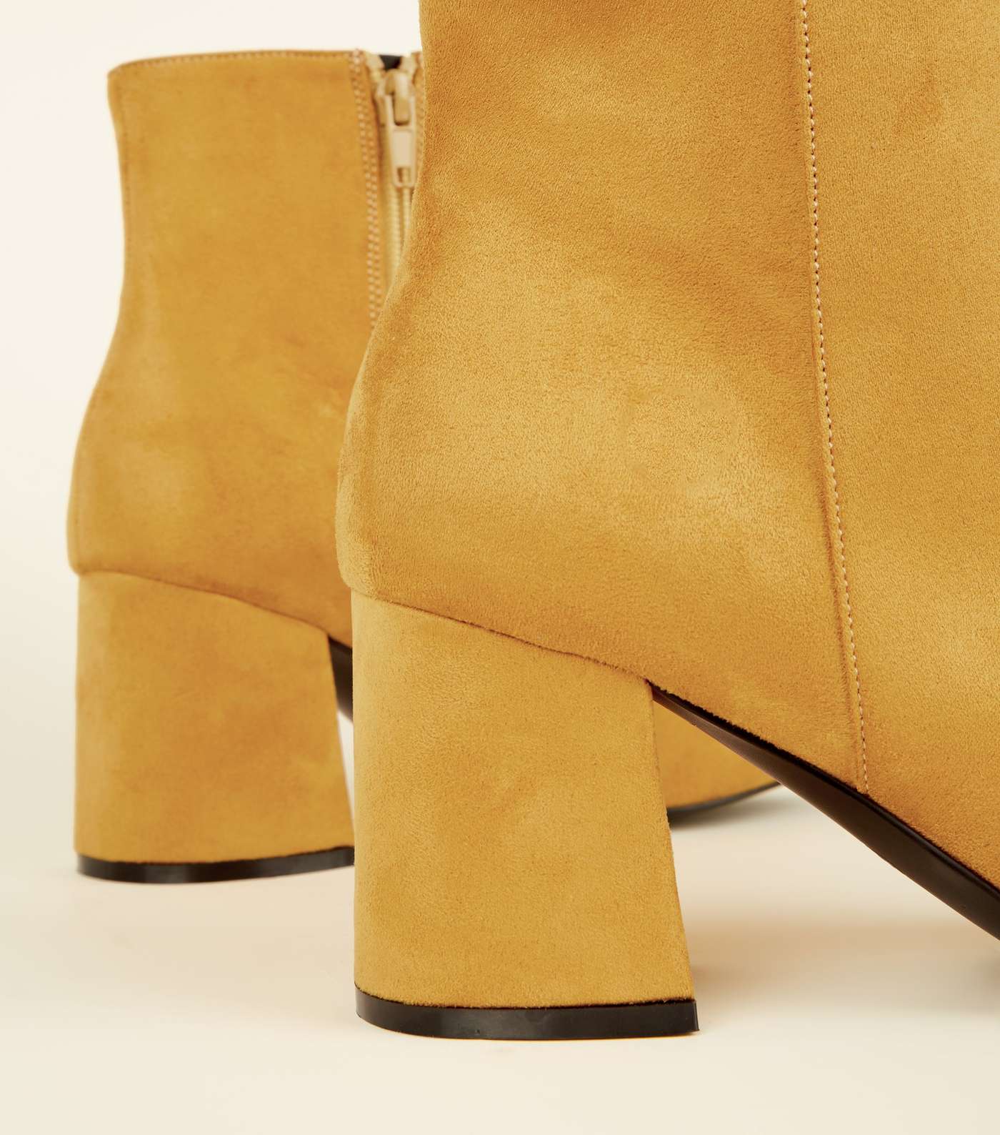Wide Fit Mustard Suedette Flared Heel Boots  Image 3
