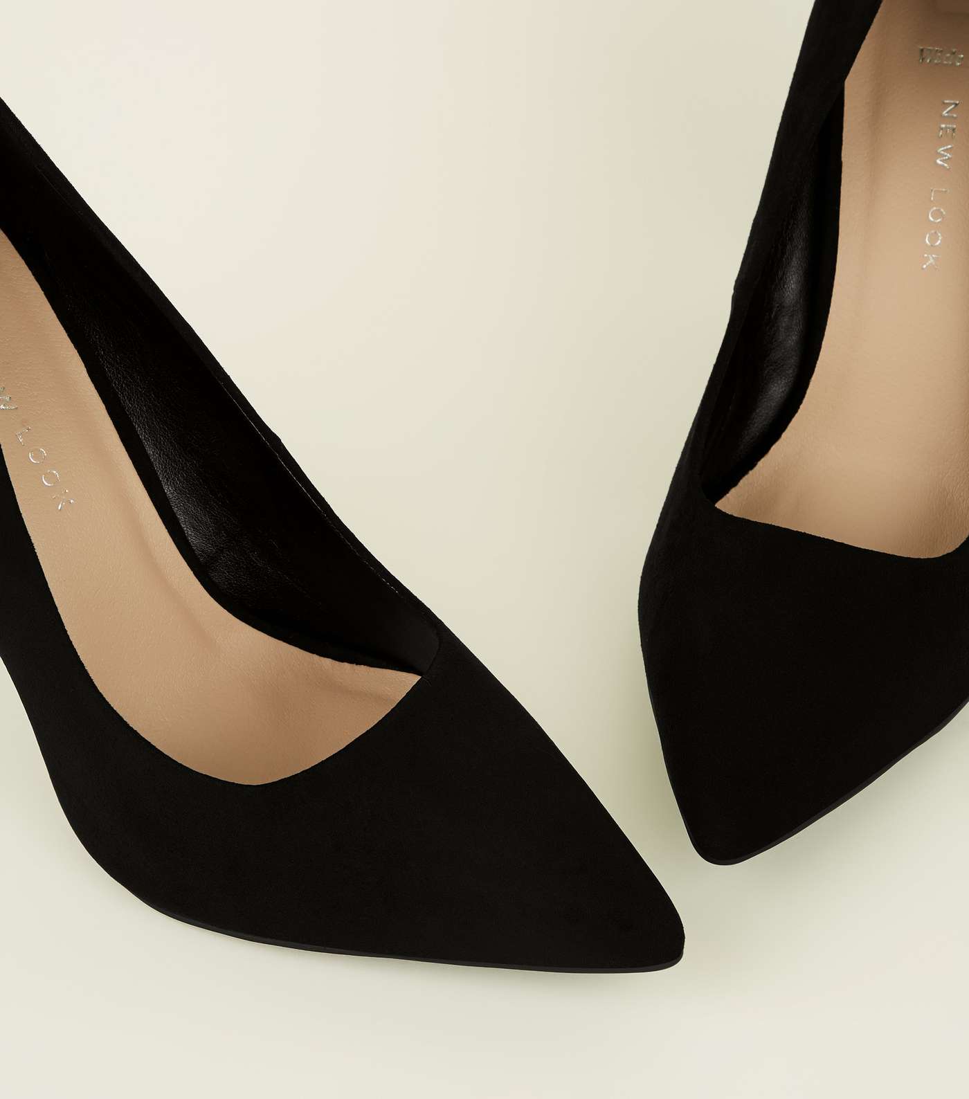 Wide Fit Black Suedette Block Heel Pointed Courts Image 3