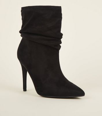 Black Suedette Stiletto Slouch Boots 