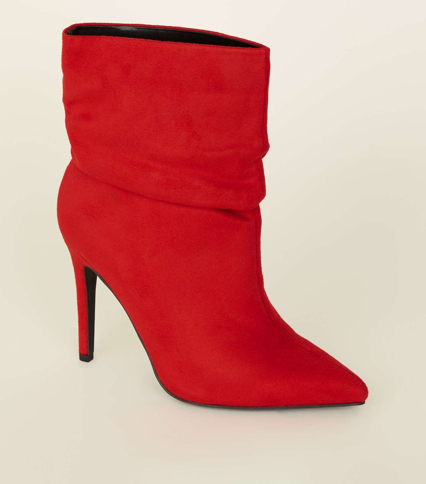 Wide Fit Red Suedette Stiletto Slouch Boots