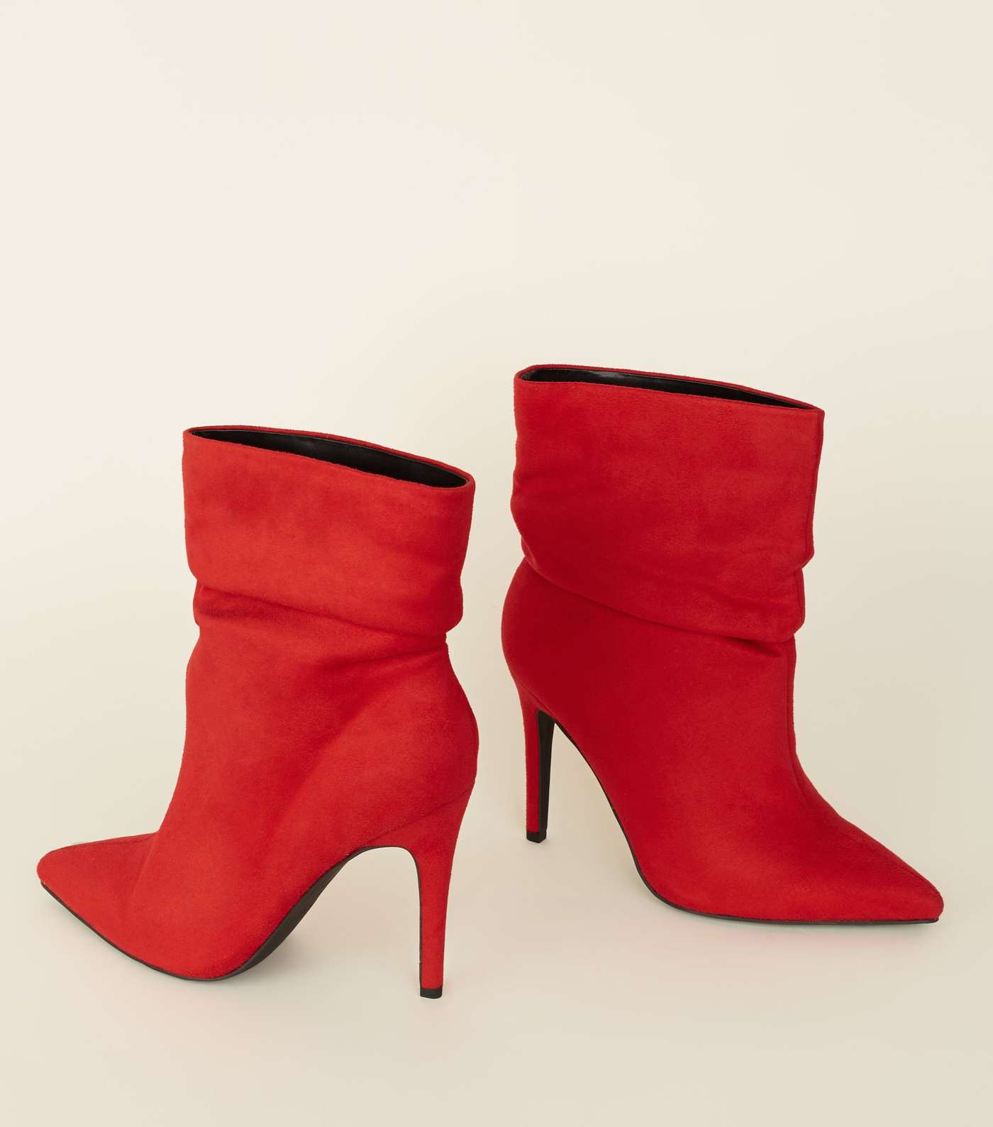 Wide Fit Red Suedette Stiletto Slouch Boots Image 3