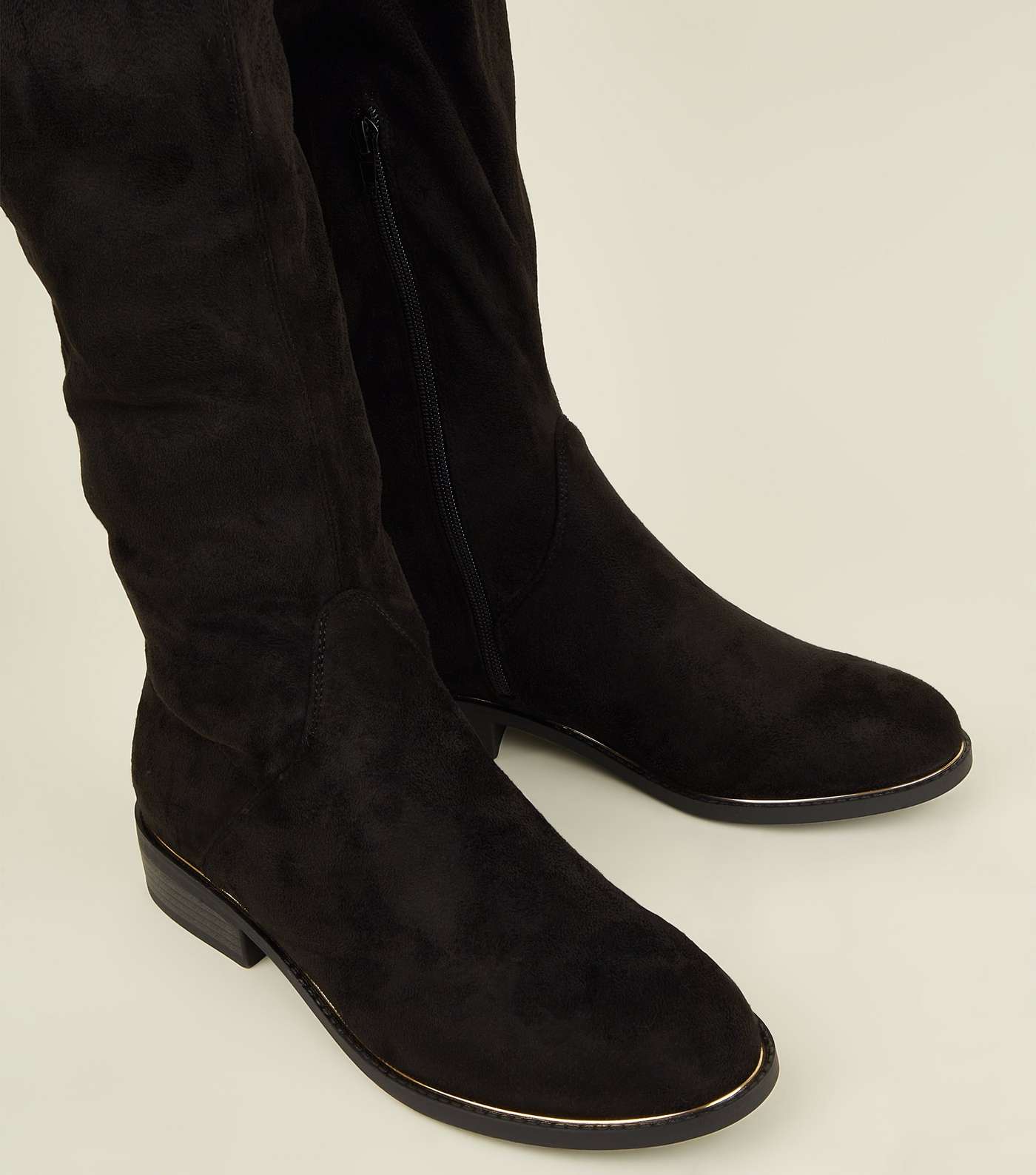 Black Suedette Flat Over the Knee Boots Image 4