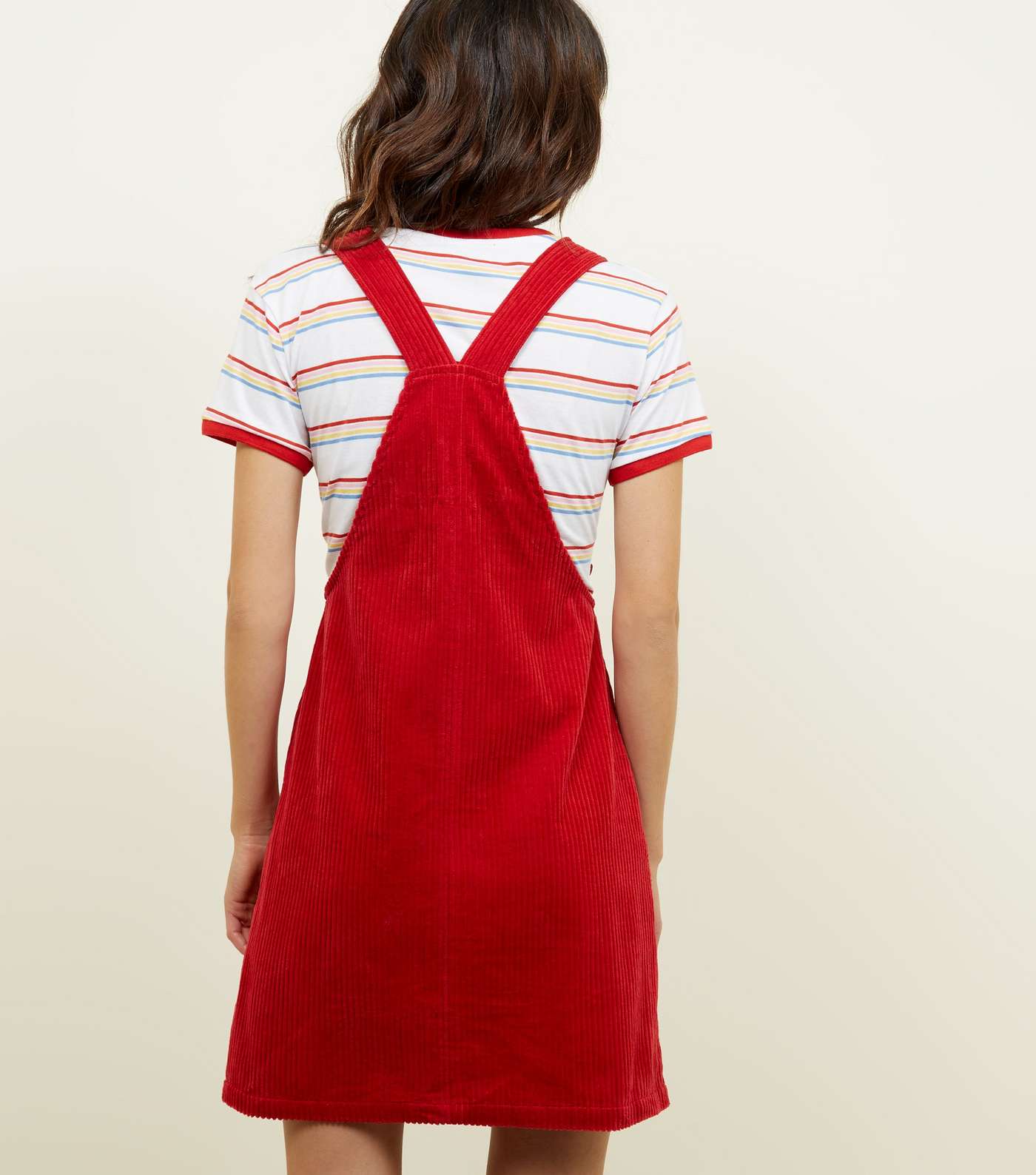 Red Corduroy Zip Through Pinafore Dress Image 3