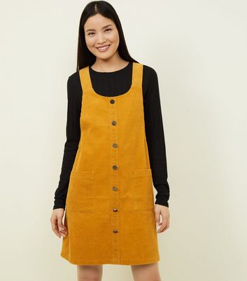 Mustard Button Front Corduroy Pinafore 