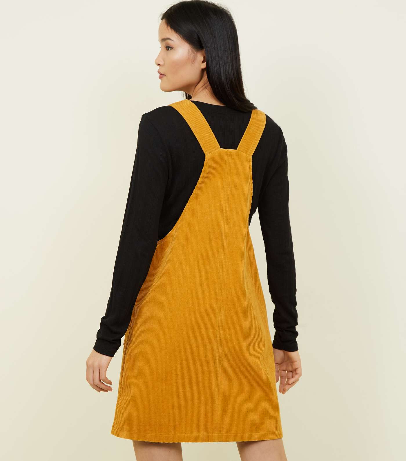 Mustard Button Front Corduroy Pinafore Dress Image 6