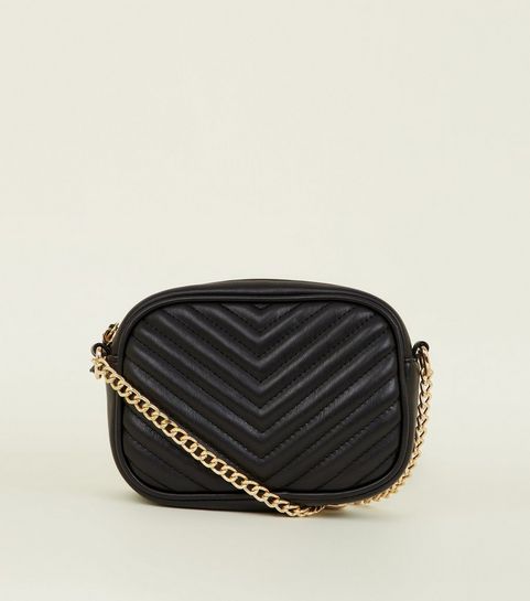 Handbags Black Clutch Tote Small Bags New Look Black Chevron Quilted Camera Bag