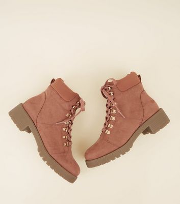 Girls Pink Suedette Hiker Boots | New Look