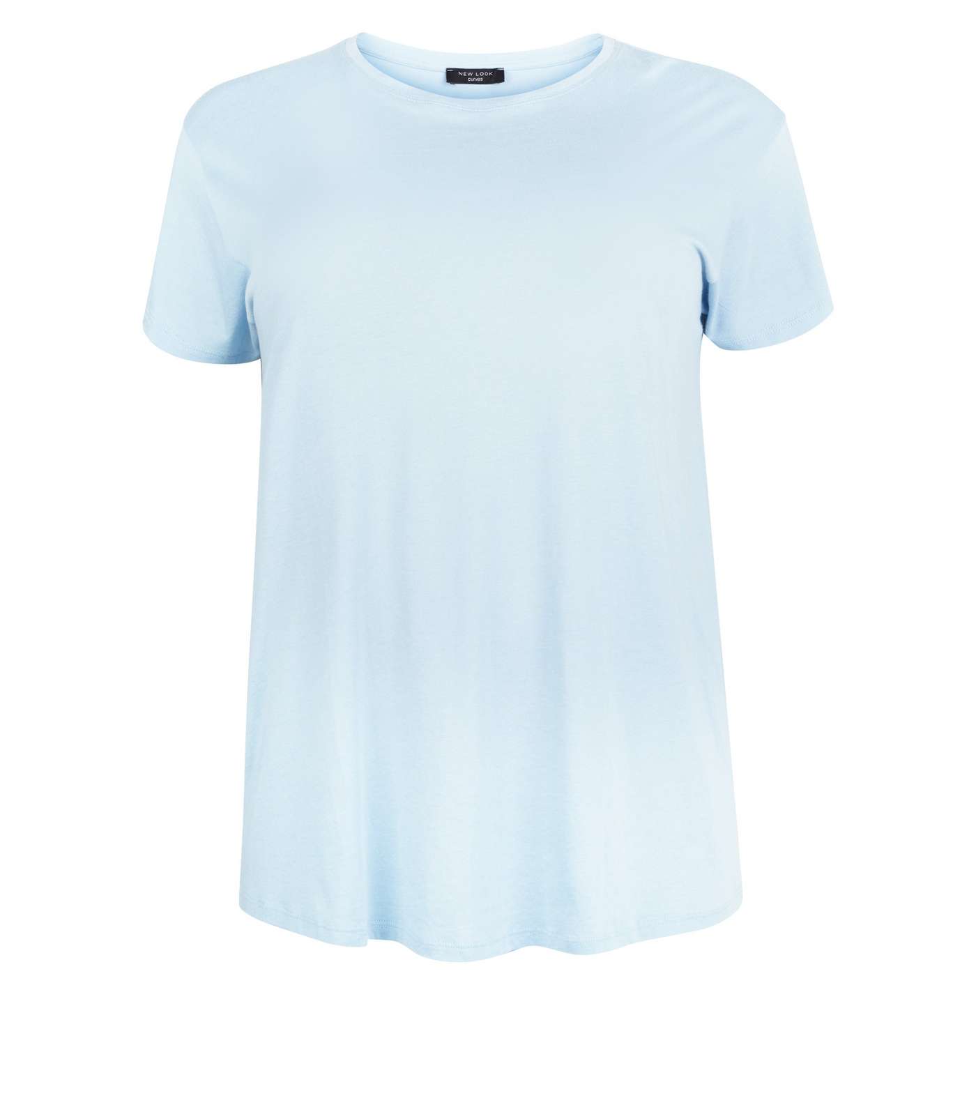Curves Pale Blue Cotton Blend T-Shirt Image 4