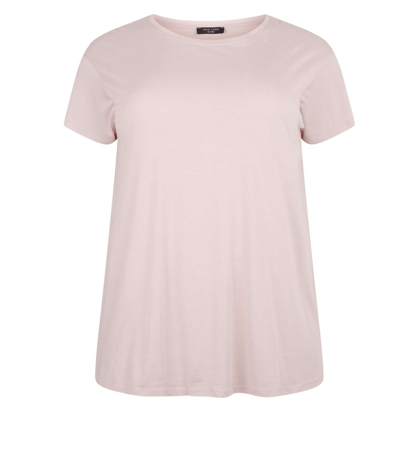 Curves Pale Pink Cotton Blend T-Shirt Image 4
