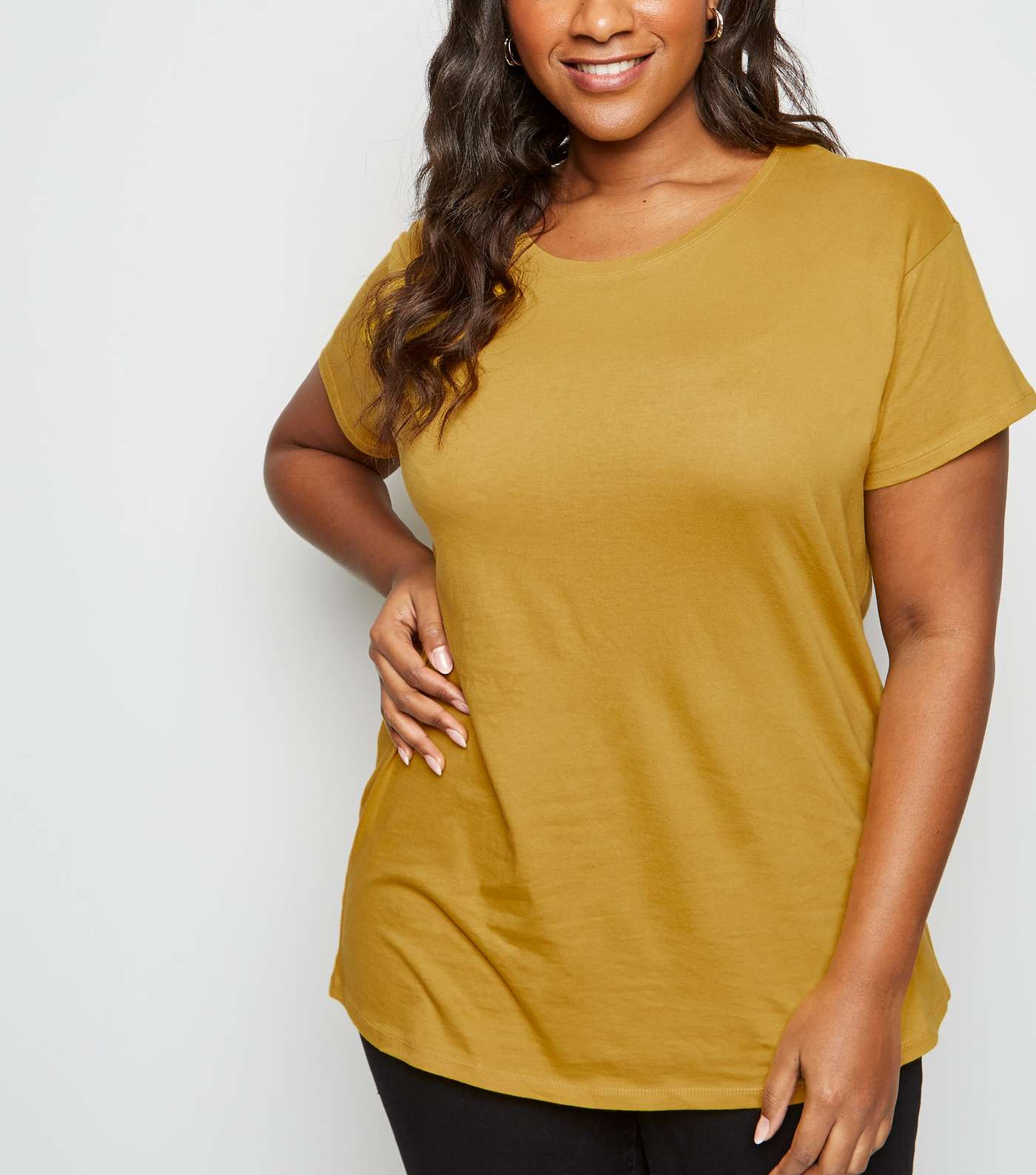 Curves Mustard Cotton Blend T-Shirt 
