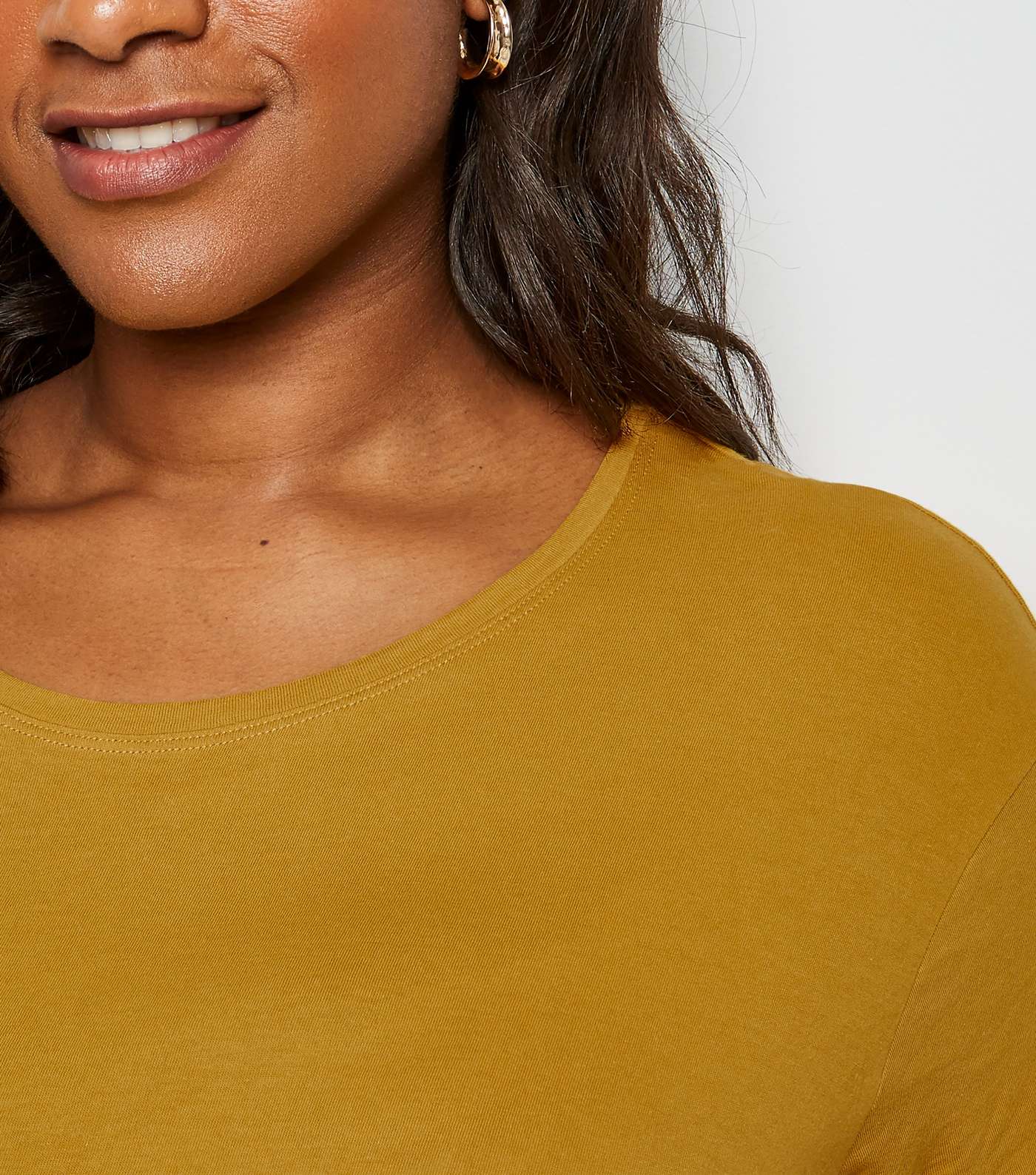 Curves Mustard Cotton Blend T-Shirt  Image 3