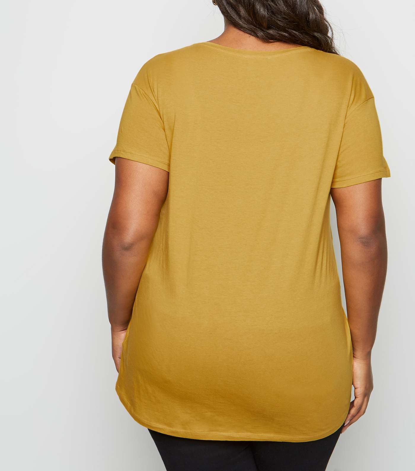 Curves Mustard Cotton Blend T-Shirt  Image 5