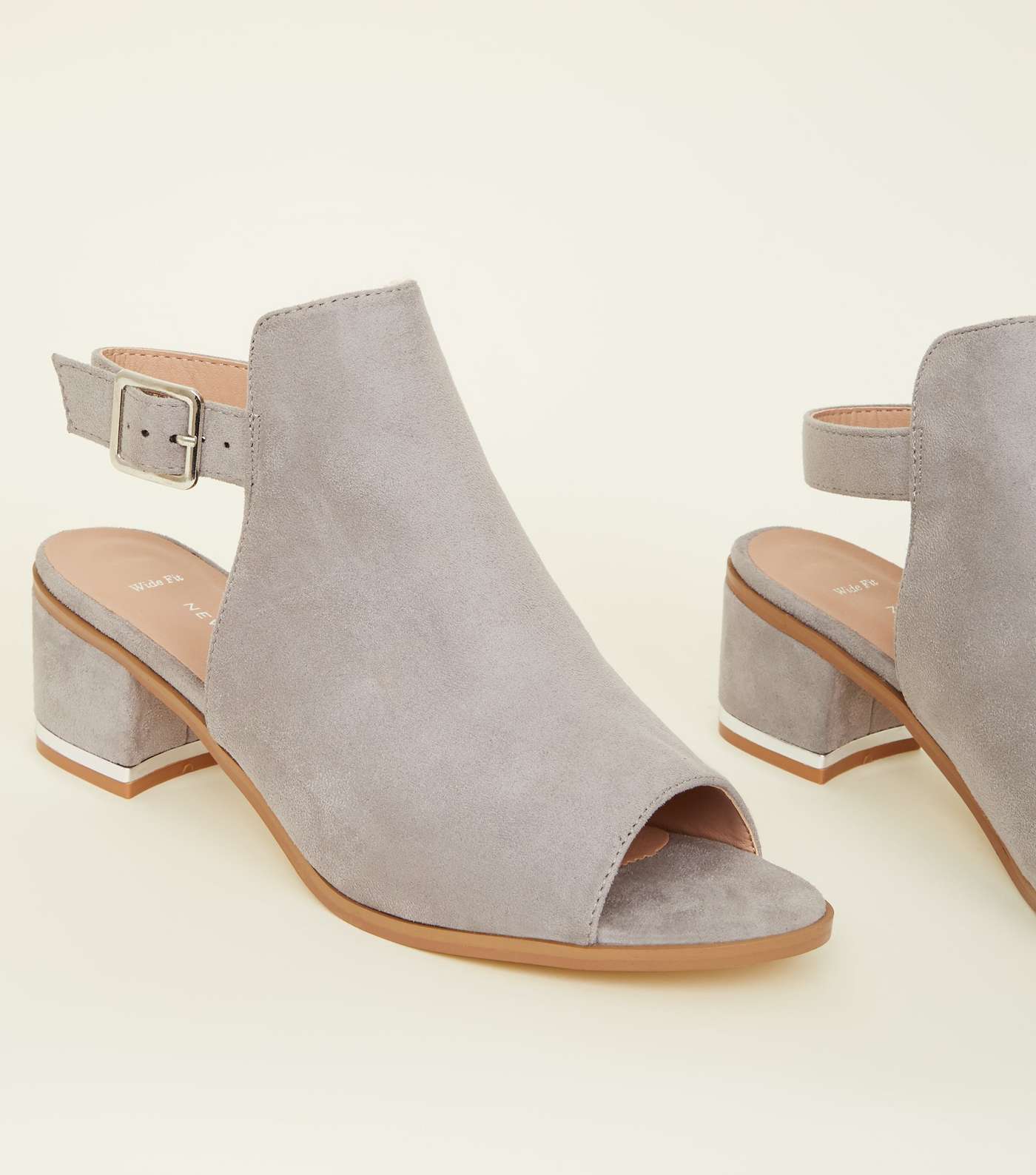 Wide Fit Grey Suedette Peep Toe Block Heels Image 3