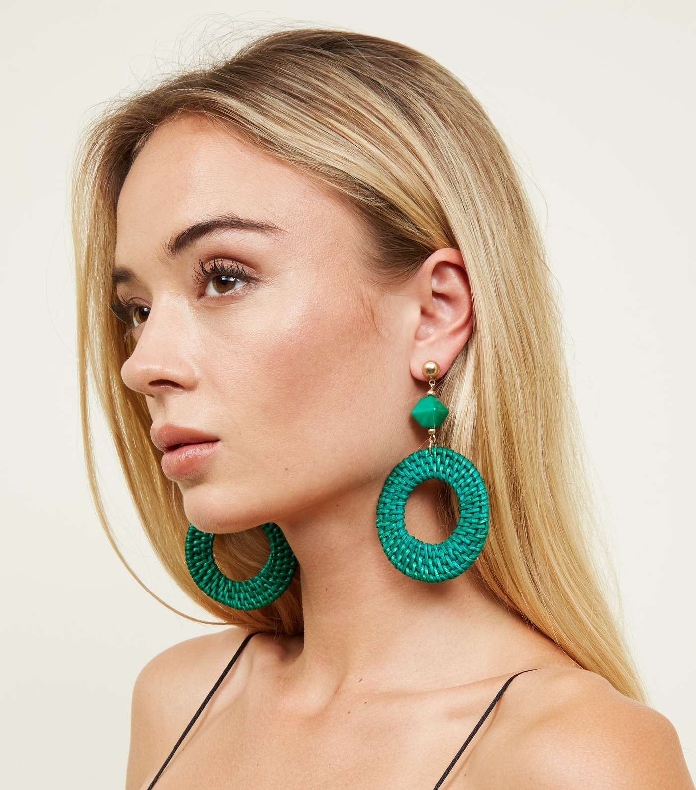 Green Raffia Hoop Drop Earrings Image 2