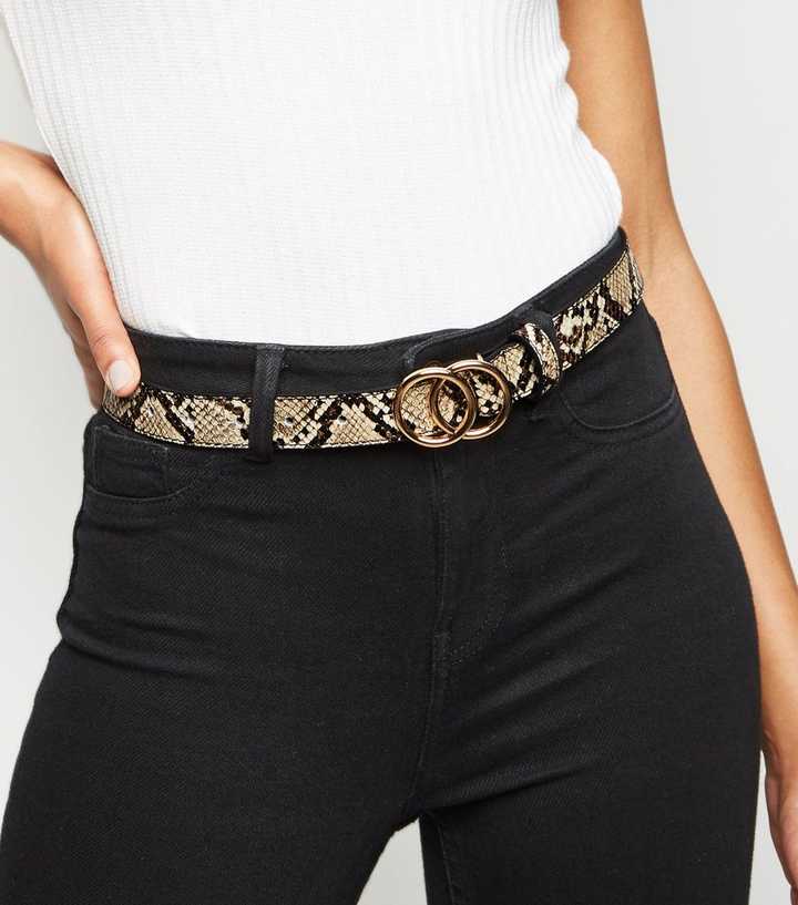 Camel Faux Snake Circle Buckle Belt