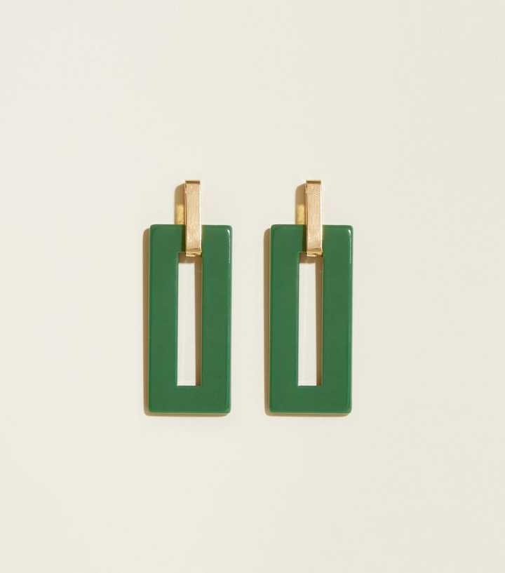 Green Rectangular Resin Drop Earrings