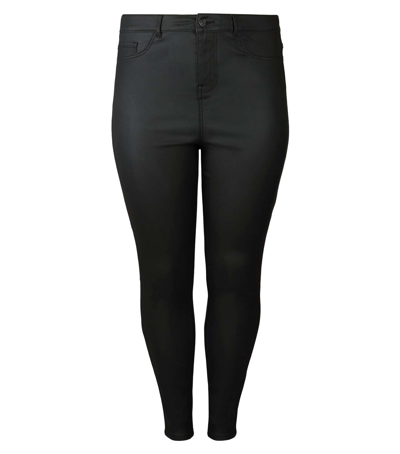 Curves Black Leather-Look High Waist Skinny Jeans Image 4