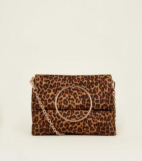 Cross Body Bags Chain Across New Look Brown Leopard Print Suedette Ring Handle Bag