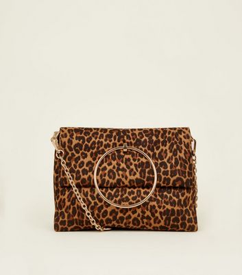 Brown Leopard Print Suedette Ring Handle Bag New Look