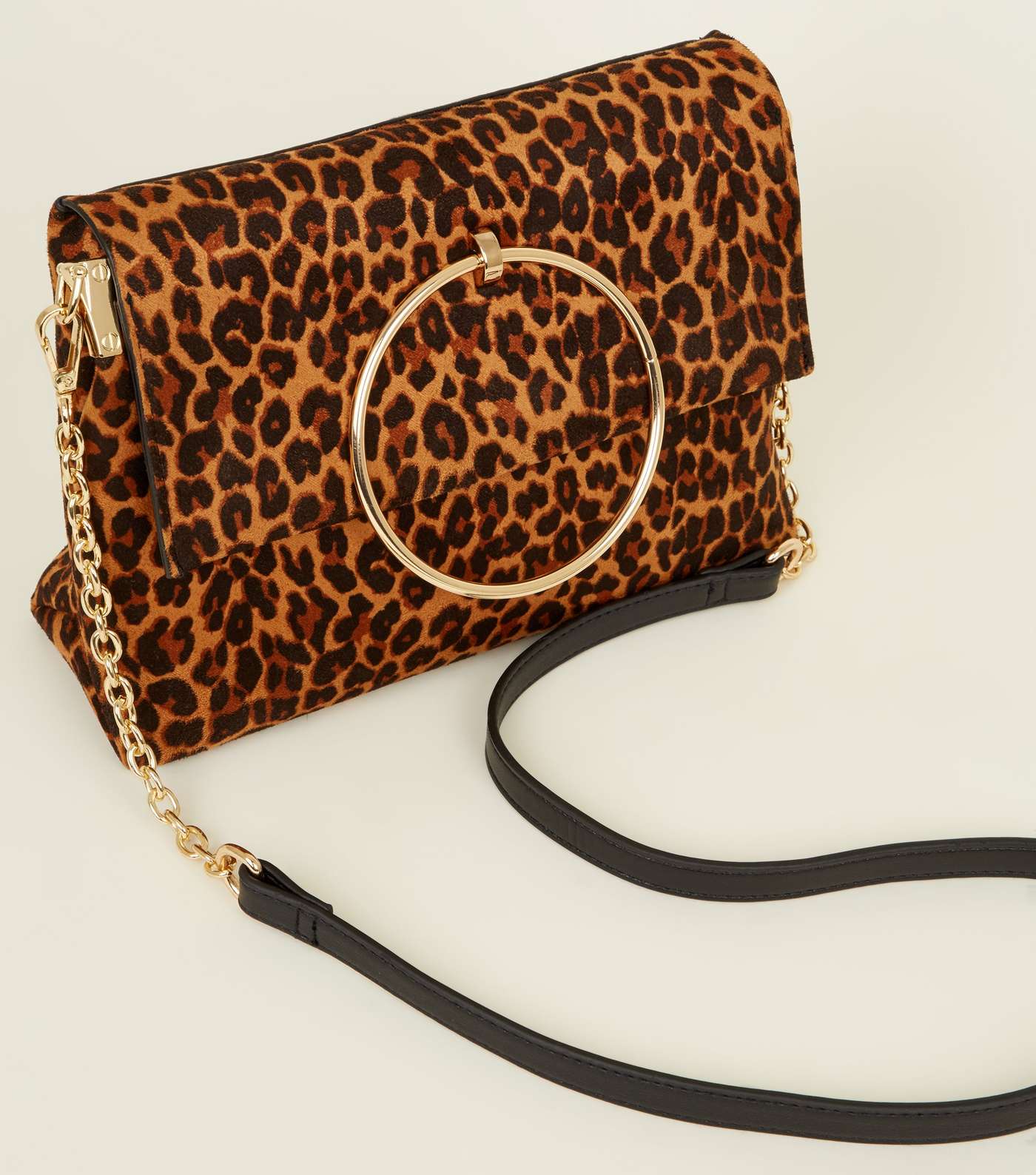 Brown Leopard Print Suedette Ring Handle Bag Image 4