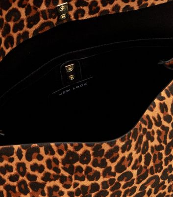 Brown Leopard Print Suedette Ring Handle Bag New Look