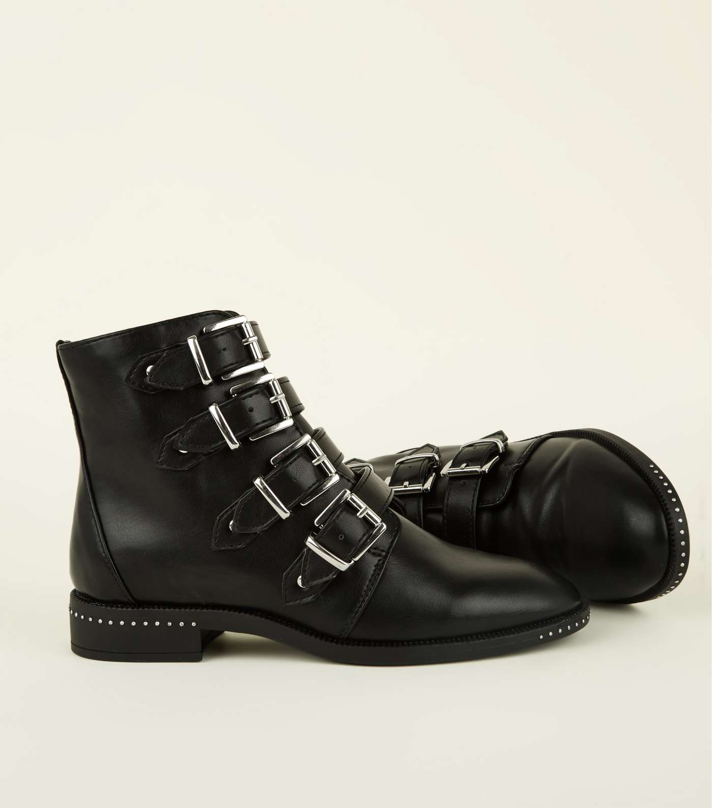 Girls Black Buckle Strap Studded Ankle Boots Image 3